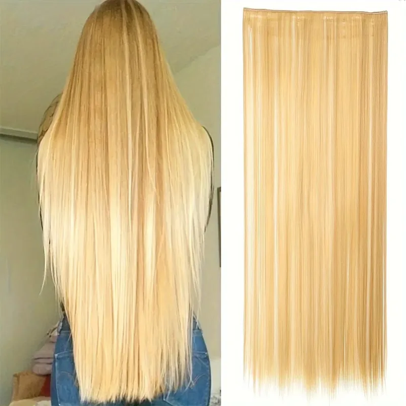 80CM Long Straight Hair Synthetic Hair Extension Piece Wig Clip On woman's heat-resistant Hairpiece — image 12