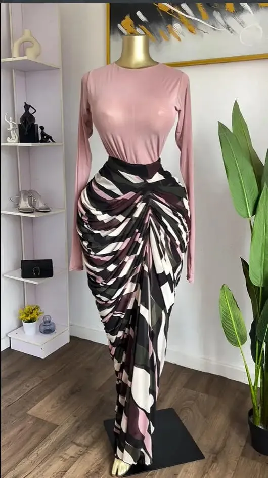 ซม.YAYAผู้หญิงTie DyeลายPatchworkซ้อนRuched Bodycon Midi Maxiชุดยาวฤดูใบไม้ร่วงฤดูหนาวการศึกษาวันหยุดพรหมชุด — image 2