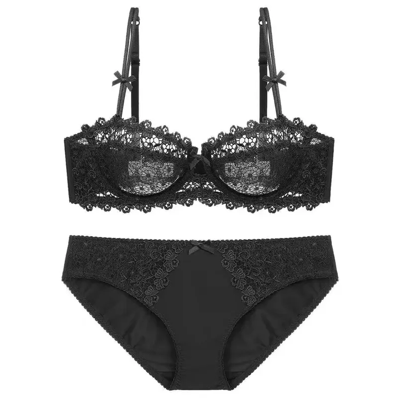 ยุโรปลูกไม้ชุด Ultra-Thin กึ่งโปร่งใสครึ่งถ้วย Pure Desire Bras สำหรับหน้าอกขนาดเล็ก Anti-Sagging ชุดชั้นในสบาย — image 10