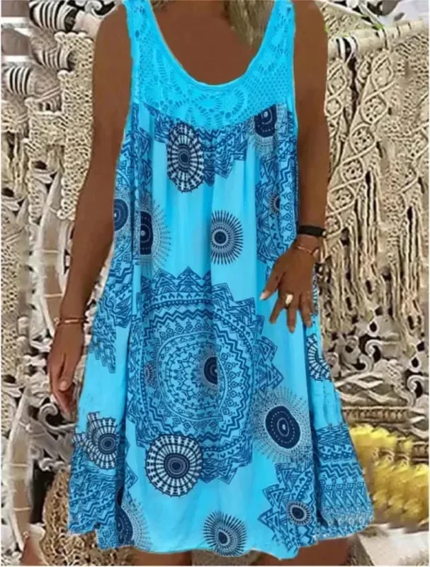 Damen-S-5XL-Größe, digital bedruckt, schulterfrei, sexy Leibchen, locker sitzendes Kleid, Spitze, Freizeitkleid, Sommerkleid
