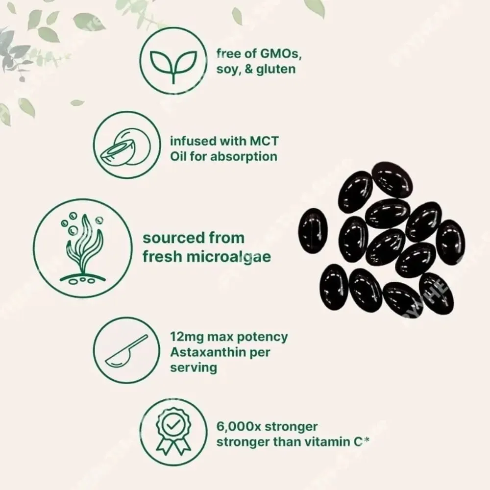 Astaxanthin 12mg Softgels - Hỗ trợ chống oxy hóa hàng ngày Không chứa gluten Không chứa gluten 120 viên dành cho người lớn — image 5