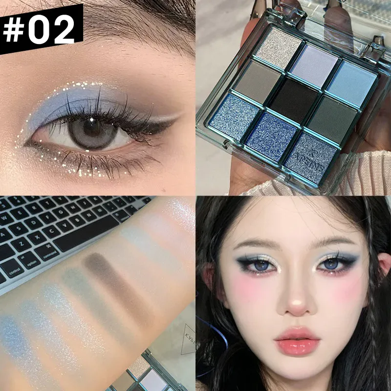 9 Colors Dark Punk Smoked Eyeshadow Palette Blue Black Pearl Matte Eye Shadow Makeup Palette Brightening Shimmer Lying Silkworm — image 4