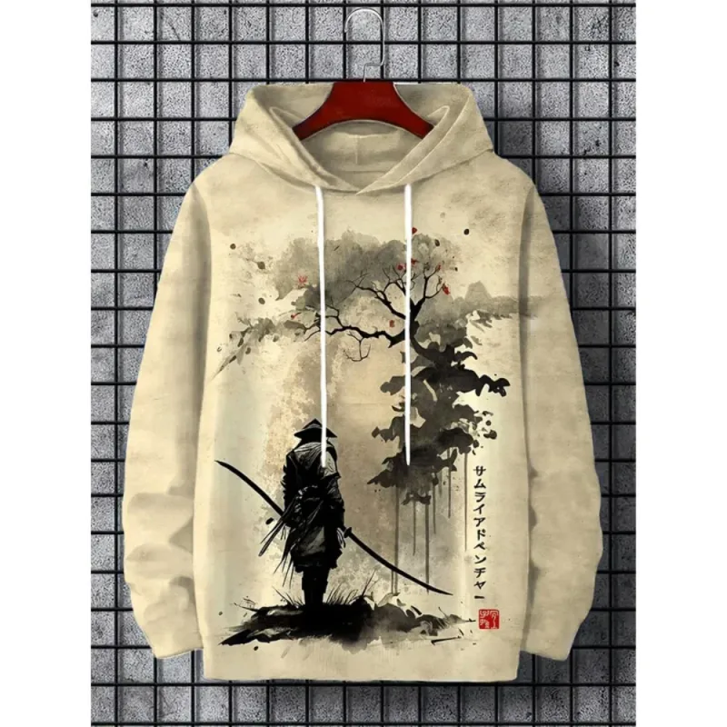 Fuji Mountain Lake Scenery Black Cat Graphic Hoodie Men Pullover Hooded Sweatshirt
