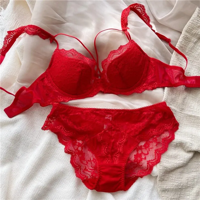 2 Pieces Sexy Lace Push Up Bra Set Women Ultra-thin Cup Bralette Breathable Plus Size Underwear Classic Hollow Bras and Panties — image 8