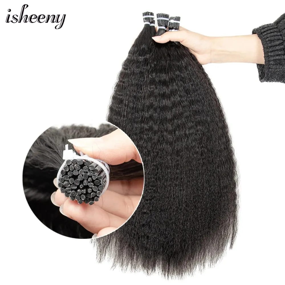 Yaki Straight Microlink I Tip Hair Extensions 12"-20" Virgin Human Hair Micro Loop Ring Hair Kinky Straight Hair For Women