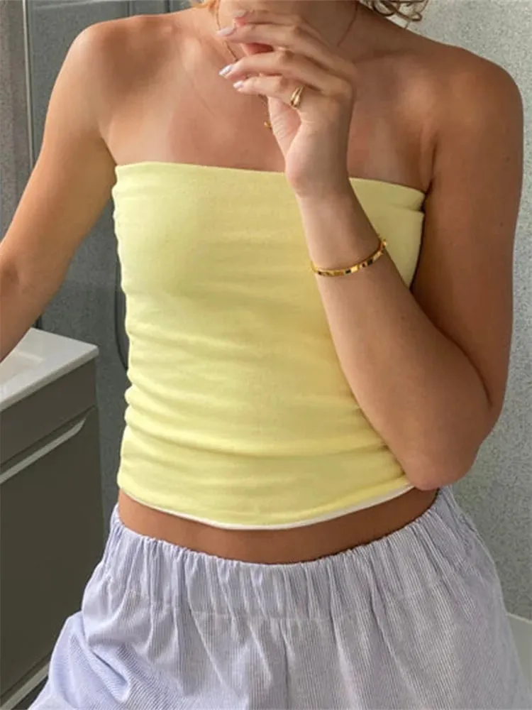 Women Cropped Tube Tops Strapless Off Shoulder Backless Short Tank Summer Party Club Striped/Solid Mini Vest 2024 New — image 7