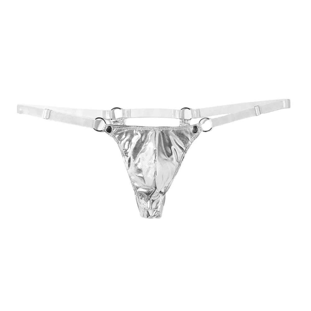 1 PC ผู้ชายสิทธิบัตรหนัง G-String เซ็กซี่ทอง V-Back LOW แหวน RISE T-Back Bulge POUCH ชุดชั้นในชุดชั้นในเกย์ Hot Clubwear