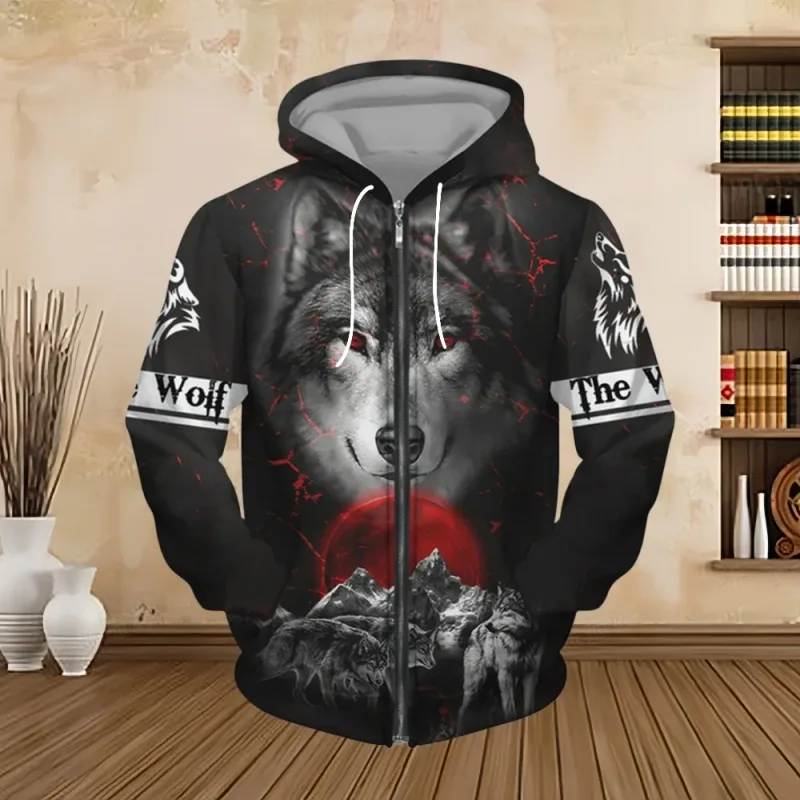 Sweatshirt Hoodie Lelaki Musim Bunga dan Musim Luruh Cetakan Digital 3D Siri Harimau Zip up Hoodies Fesyen Baju Sweat Peribadi untuk Lelaki