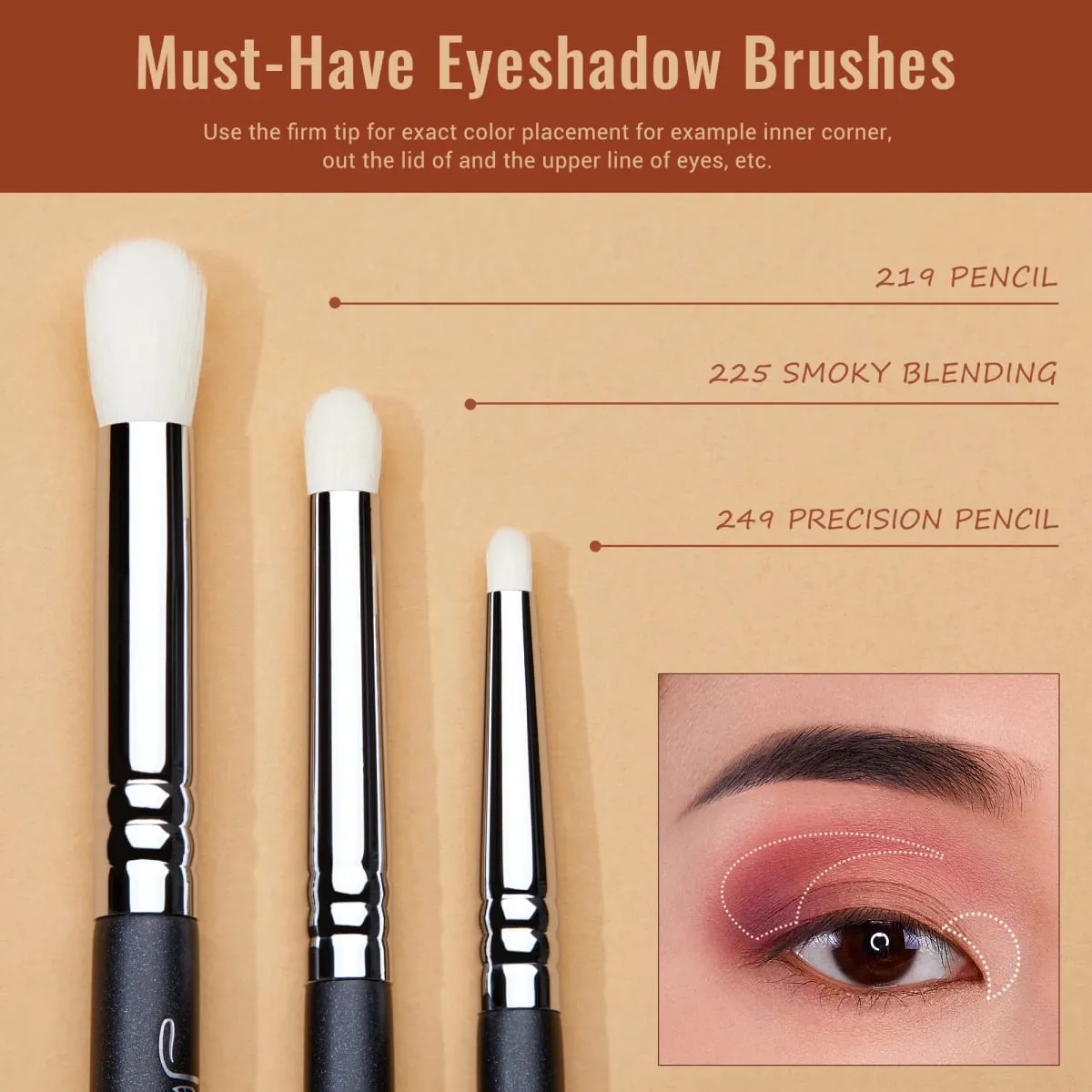 Jessup Eyes Brushes Set Eyeshadow Makeup Brush Premium Synthetic Blending Shader Crease T340