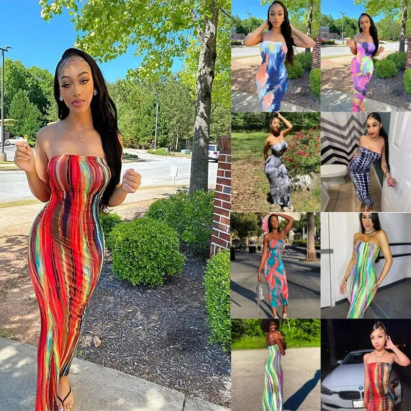 Spring And Summer Dresses For Women Chest Wrap Printed Off Shoulder Bandage Slim Sexy Long Dress 2023 New Fashion party MsChuh — image 7