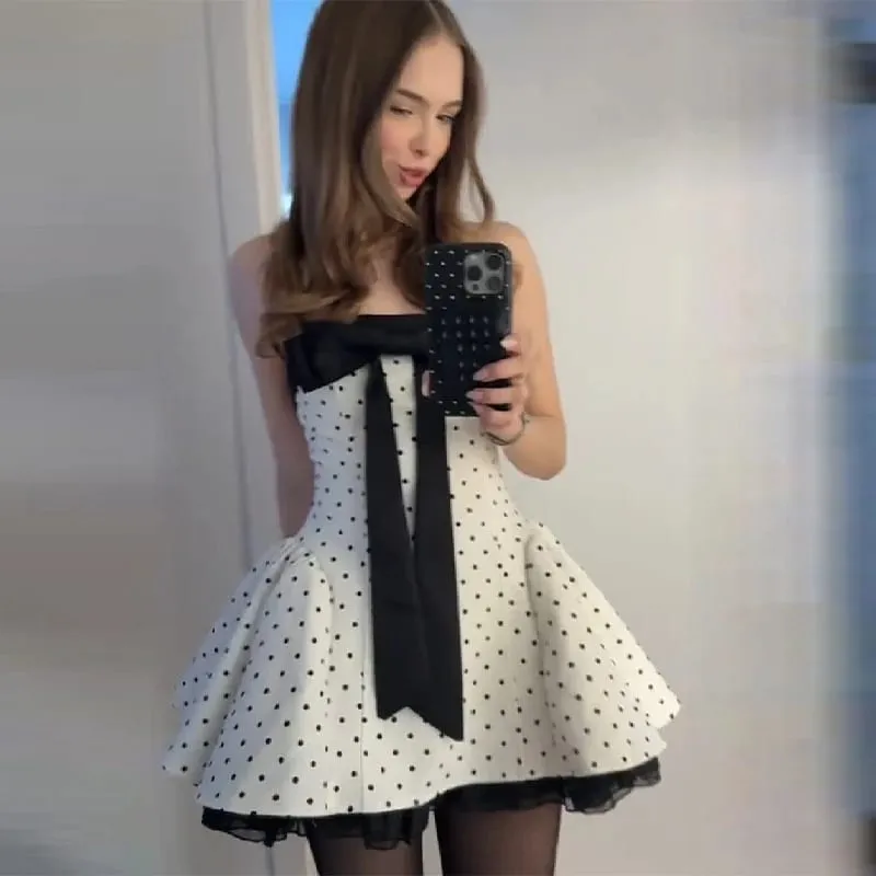 섹시한 Strapless Backless 폴카 도트 보우 라인 드레스 세련된 오프 숄더 파티 생일 Vestidos 저녁 나이트 클럽 쇼 스위트 가운 — image 7