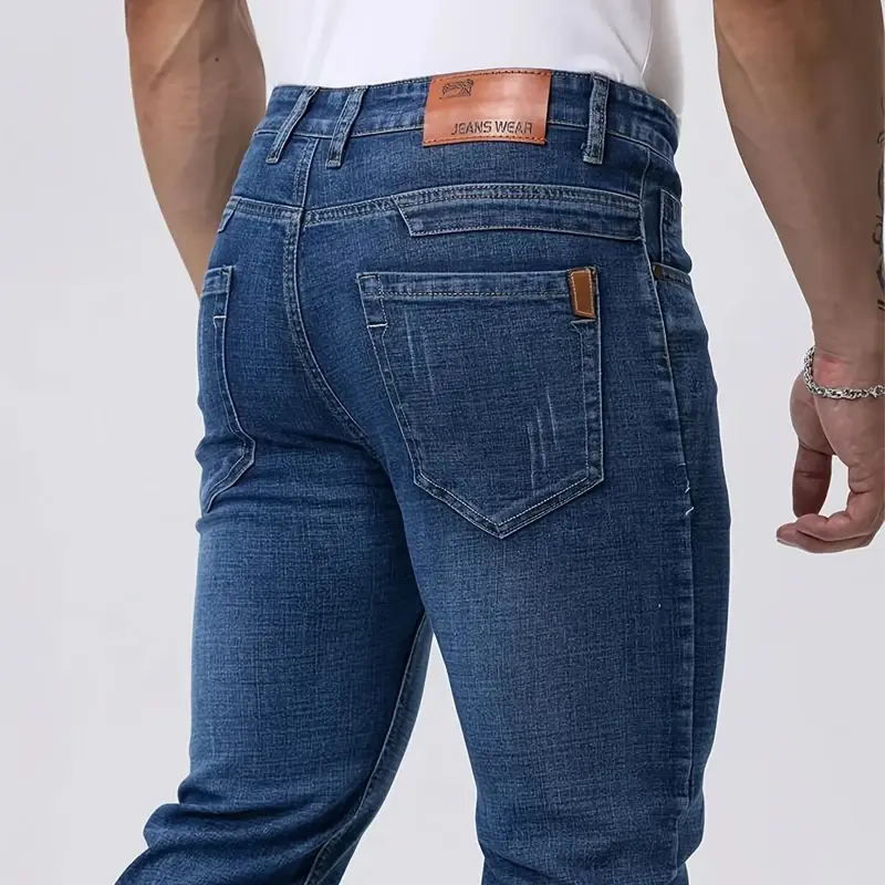 Spring Autumn Business Men Jeans Casual Straight Stretch Fashion Classic Black Sky Blue Grey Work Denim Trousers Brand Clothing — image 2