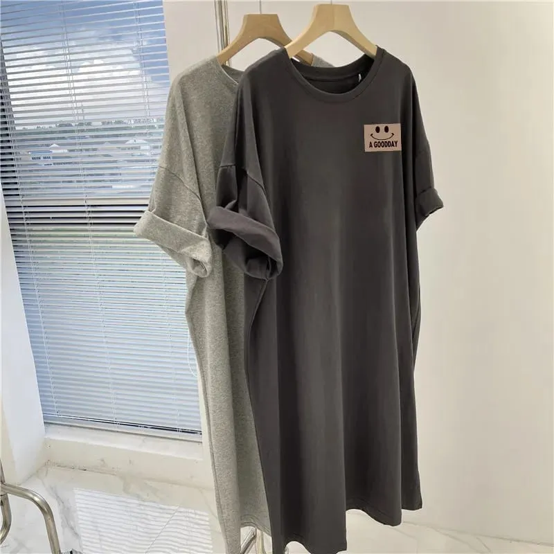 Women's New Short Sleeved Dress Korean Casual Oversized Loose Round Neck Dress — image 4