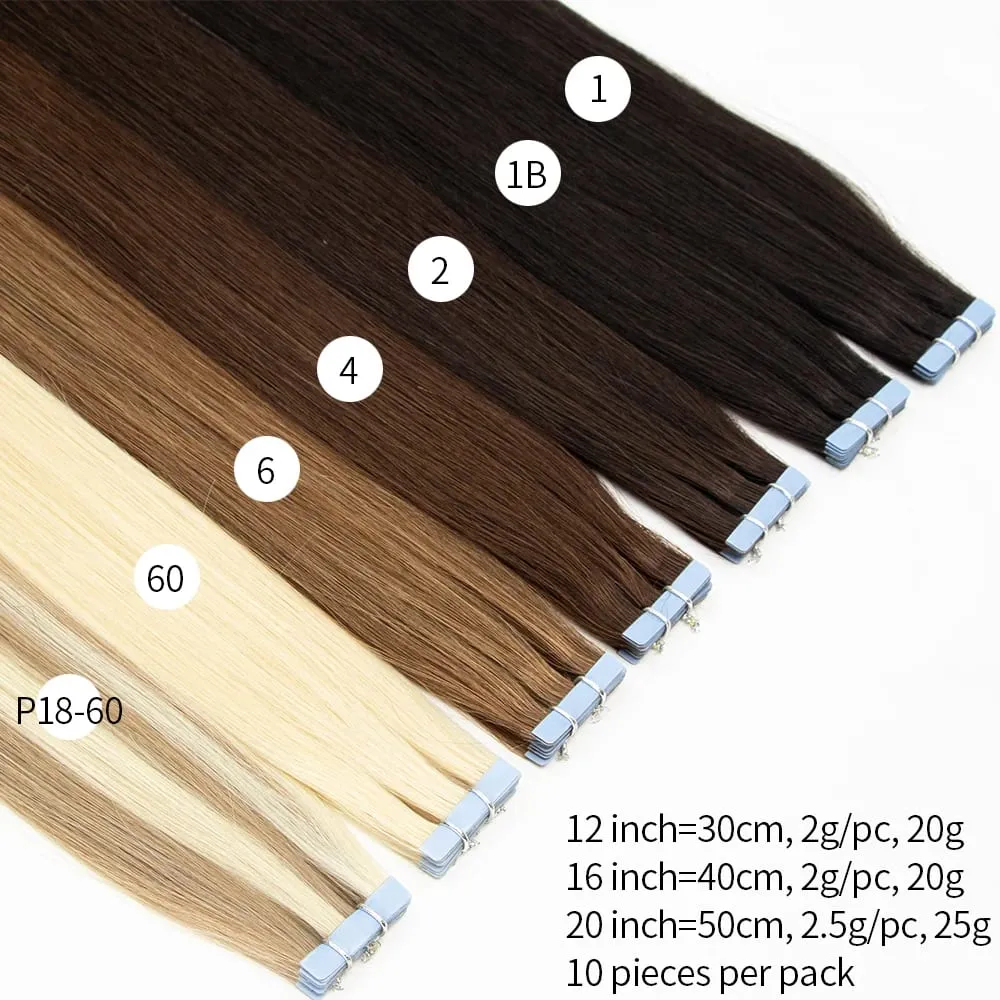 Natural PU Skin Weft Invisible Tape In Human Hair Extensions Double Side Black Blonde Brown Tape Ins Hair Extensions 10pcs/Pack