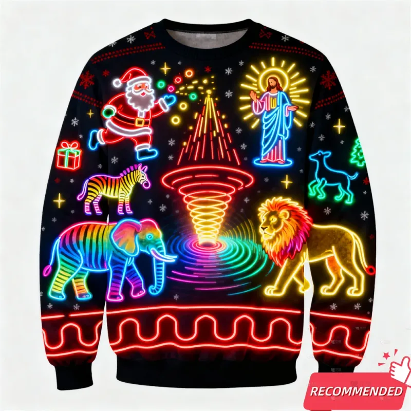 ปลอมนีออน 3D พิมพ์น่าเกลียด Xmas เสื้อกันหนาวสำหรับผู้หญิงผู้ชายเสื้อผ้า Merry Christmas Snowman ตลก Santa Jesus Pullovers ...