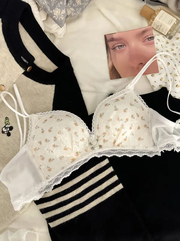 Luxury Sweet Underwear for Women Without Underwire Small Chest Push-up Anti-sag Comfortable Lace Sexy Pure Desire Bra Cover Set — image 8