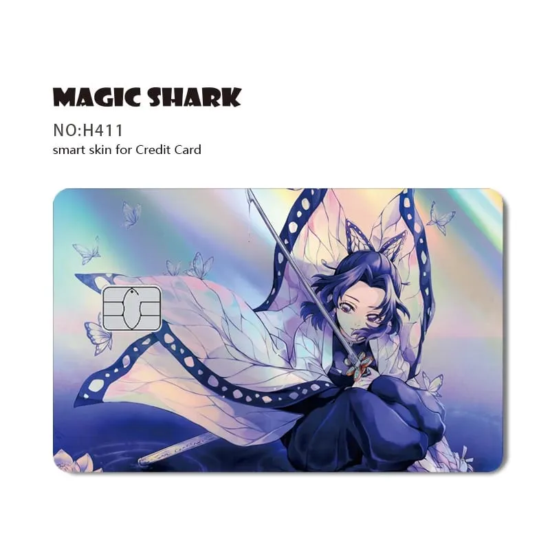 Magic Shark Demon Slayers Anime Cool Shinny Holographic Laser Skin Cover Sticker Film for Debit Credit Card