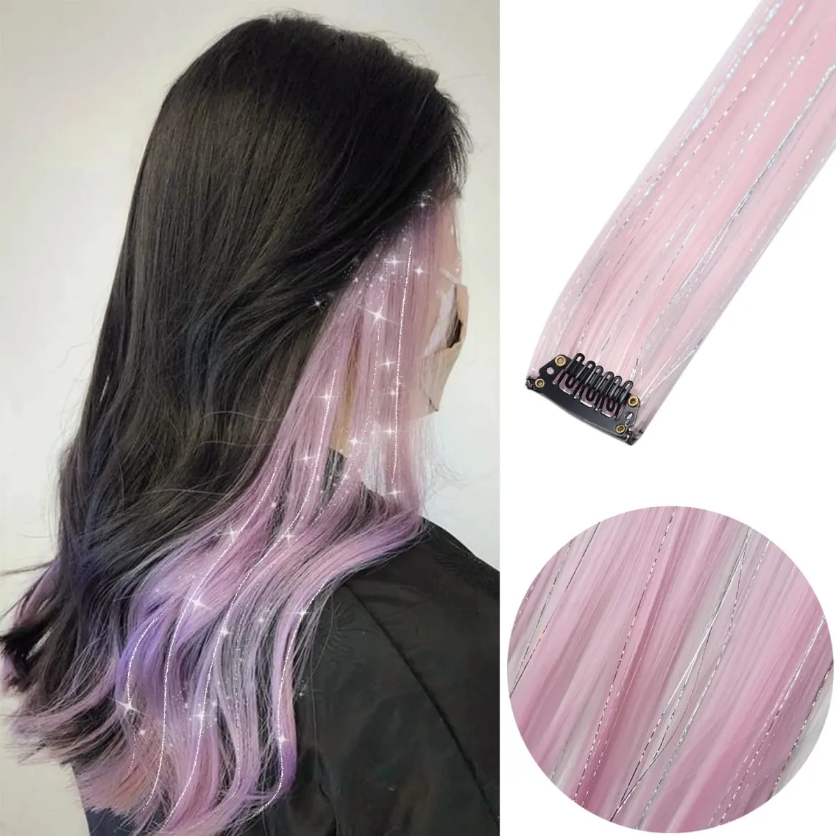 6pcs/pack Colored Party Highlights Clip in Hair Extensions 22 inches Multi-colors Straight Hair Synthetic Hairpieces
