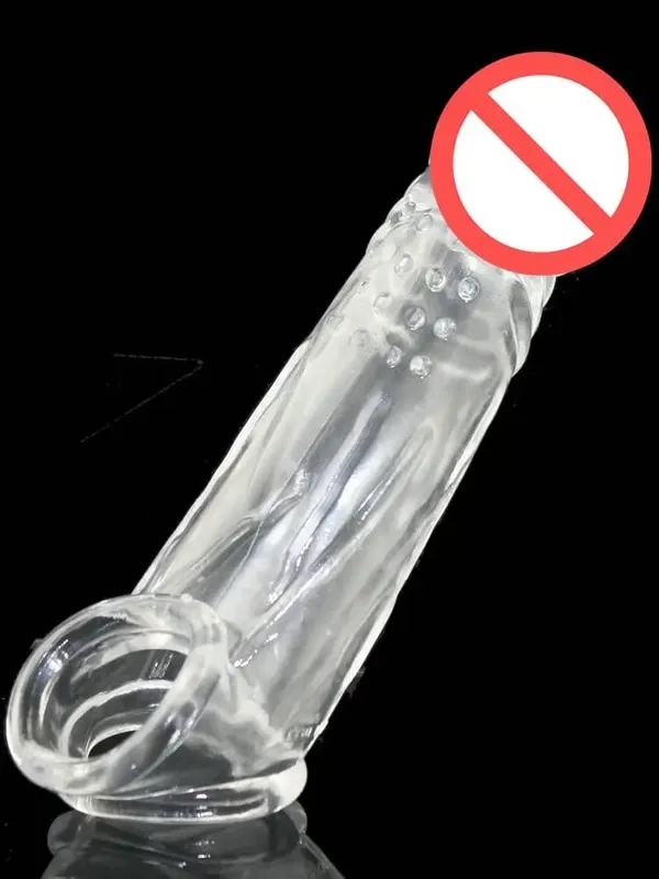 Reusable Delay Condom 2ring CLEAR ENLARGE Impotence Contraceptive Penis Extension LASTING cock sleeve Sex product Men Toys Dildo