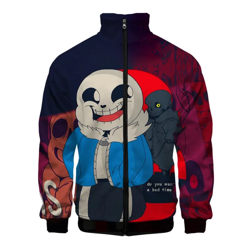 Luxuriöse beliebte Sans Undertale 3D-Druck-Reißverschluss-Raglanjacke Windjacke Jungen/Mädchen Bequeme Stehkragenjacken Mäntel