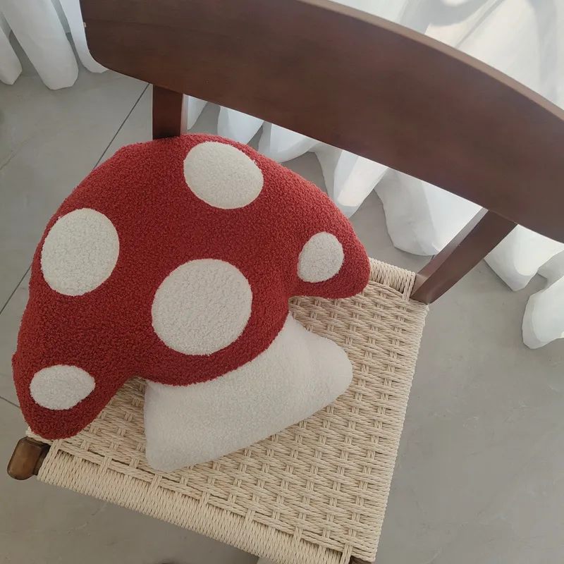 Almohada con forma de seta de 45x40cm, juguetes de peluche suaves, cojín para sofá con forma de seta simulada, sala de estar para el hogar, regalo de cumpleaños para niños y niñas — image 1