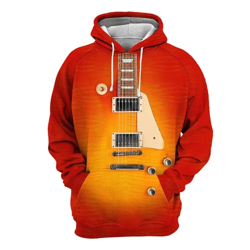 2024 Spring Autumn Men Women Hoodie Piano Guitar 3D Printed Pullover Fashion Long Sleeve Hooded Clothing Male Popular Streetwear — image 3