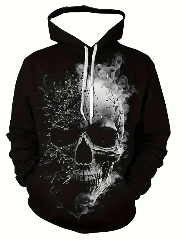 3D Printed Skull and Rose Sweatshirts Drawstring Sportwear Long Sleeved Tops Men's Hooded Hoodies Street Graphic Men's Clothing — image 13