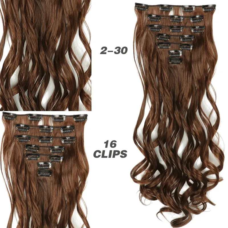 Synthetic 7Pcs/Set 22" Wavy Hairpiece Straight 16 Clips Hair Extensions Heat Resistant Styling False Hair — image 9