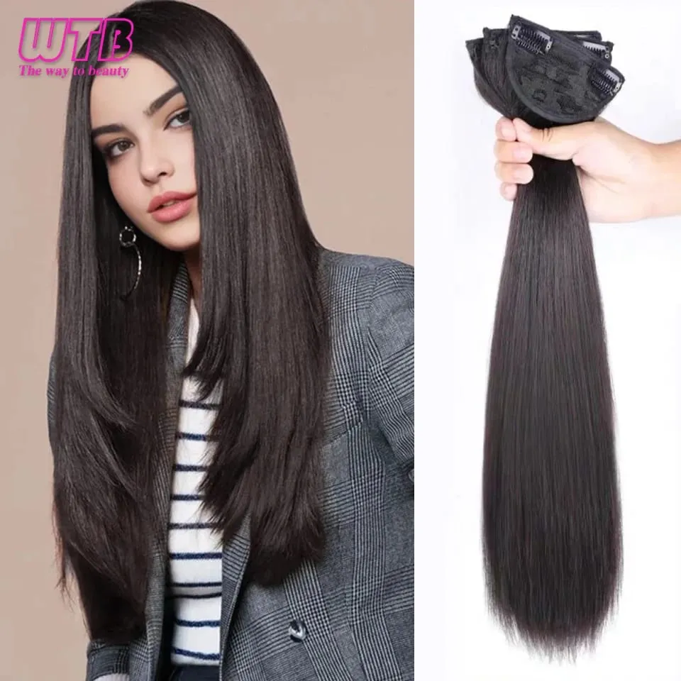 24inch Synthetic Hair Pads Invisible Seamless Clip In Hair Extensions 4 Pieces Set Invisible Straight Hair For Everyday Wear — image 2