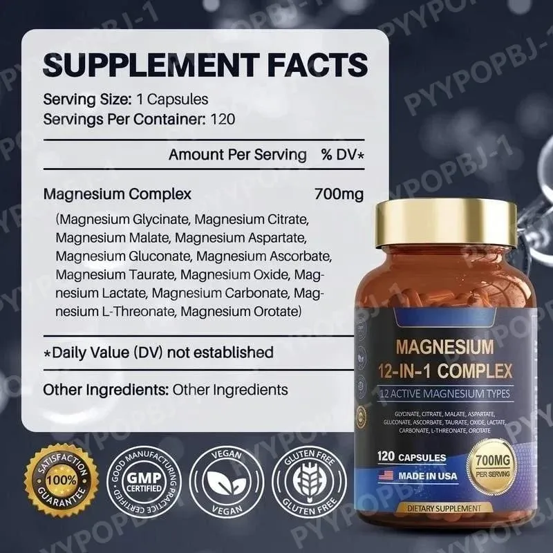 Magnezyum Kapsülü Glisinat Sitrat ve Aspartat Vb Kompleksi Takviyesi Gevşeme Kas Kalp Sağlığı Desteği 120 Sayısı İçerir — image 6