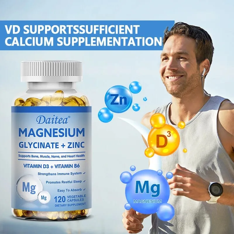 Magnesium Glycinate 500mg Capsules High Absorption with Zinc Vitamin D3 B6 Supports Bone Muscle Nerve and Heart Health — image 5