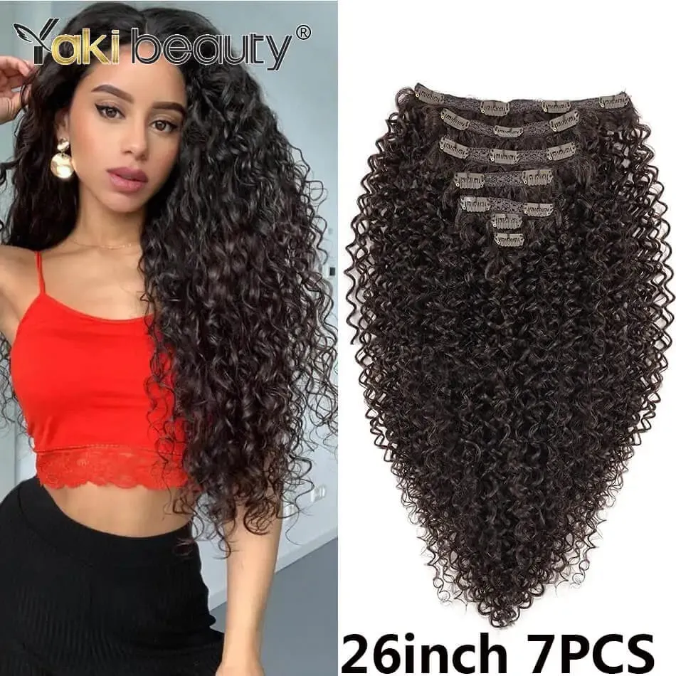 Synthetic Kinky Curly Clip-in Hair Extensions 26'' Super Long Water Wave Clip In Hair 160-200grams 4 Pcs Full Head Hair Pieces — image 9