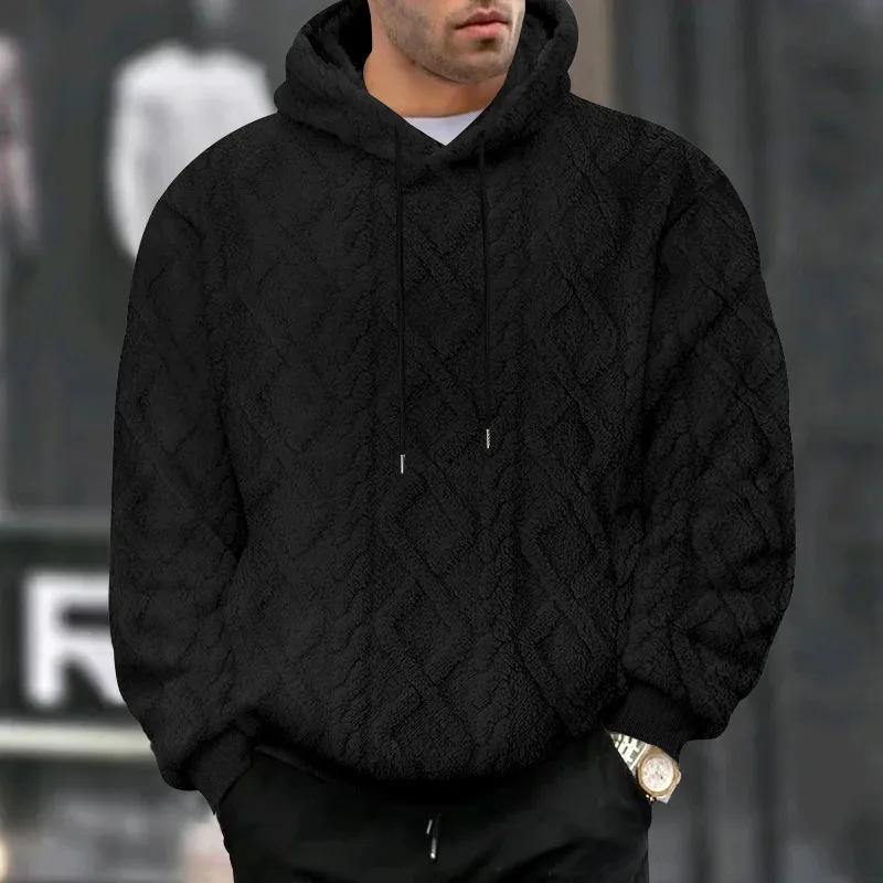 Autumn and Winter Leisure Men's High Street Jacquard Double-Sided Velvet Hooded Sports Trend Pullover Sweater Jacket — image 1