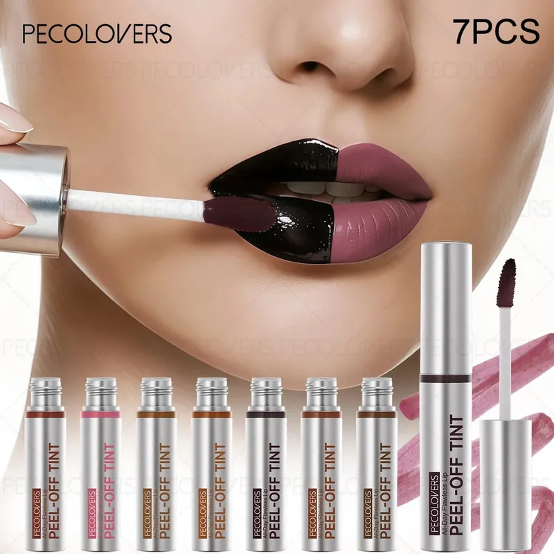7PCS Peel Off Lip Tint Mask Liquid Lipstick Tear-Off Long-Lasting Waterproof Non-Stick Cup Matte Finish Resistant Lip Stain — image 2