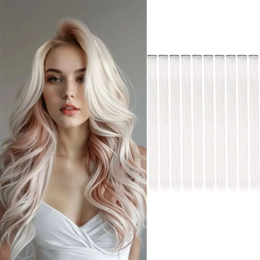 10PCS/Pack Colored Party Highlights Clip in Hair Extensions for Girls 22 Inches Omber colors Straight Hair Synthetic Hairpieces — image 16