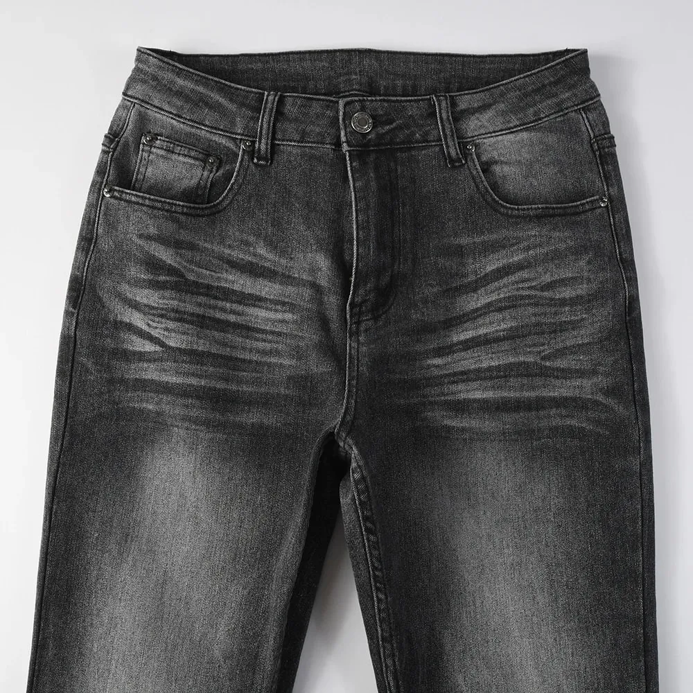 Men's Boot Cut Denim Jeans Gray Black High-Quality Cotton Pants Classic Slim Stretch Flared Trousers — image 3