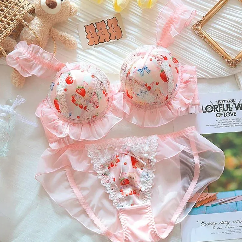 (Pure Want Wind) Princess Lolita Soft Cute Little Bear Underwear Cute Little Boob Push-up Bra Set Without Underwire — image 8