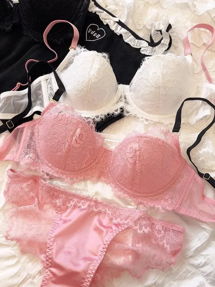 African Dopamine French Lace Underwire Bra Set Push-Up Minimizer Sexy Lingerie for Big Bust Women Thin Soft Cups — image 2