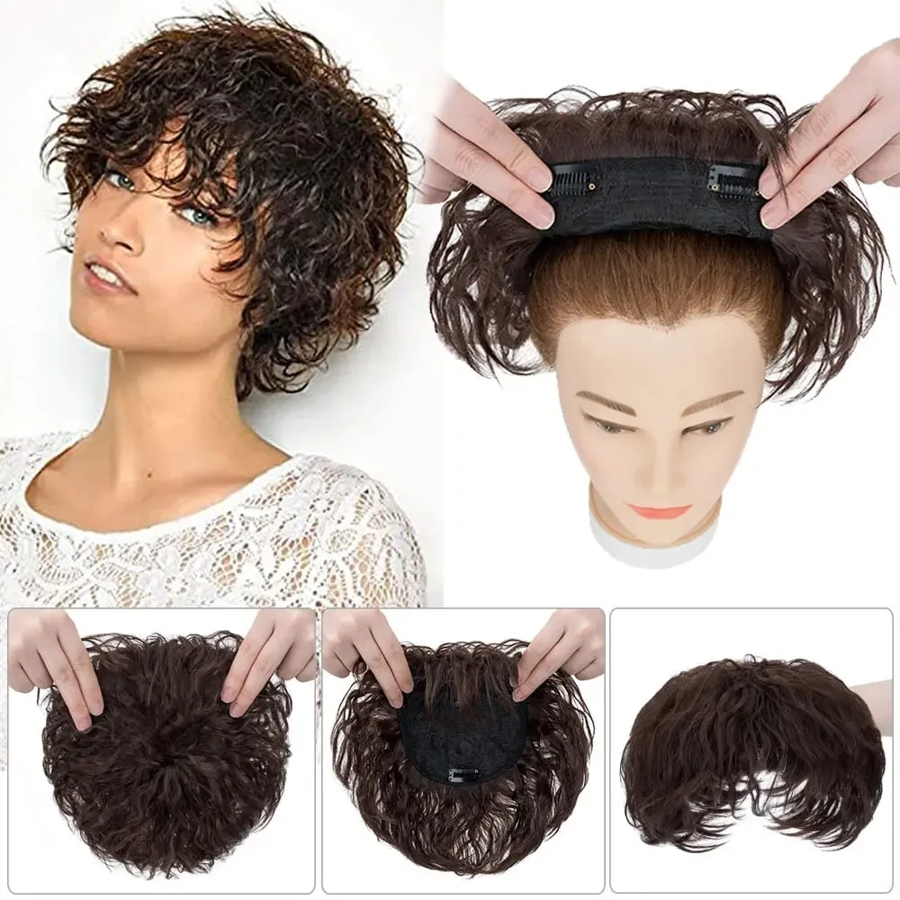 Snoilite Synthetic Natural Curly Hair Topper Replacement Hair Piece 13x13cm Short Hair Topper Clip in Wavy Hair Extensions Grey — image 3