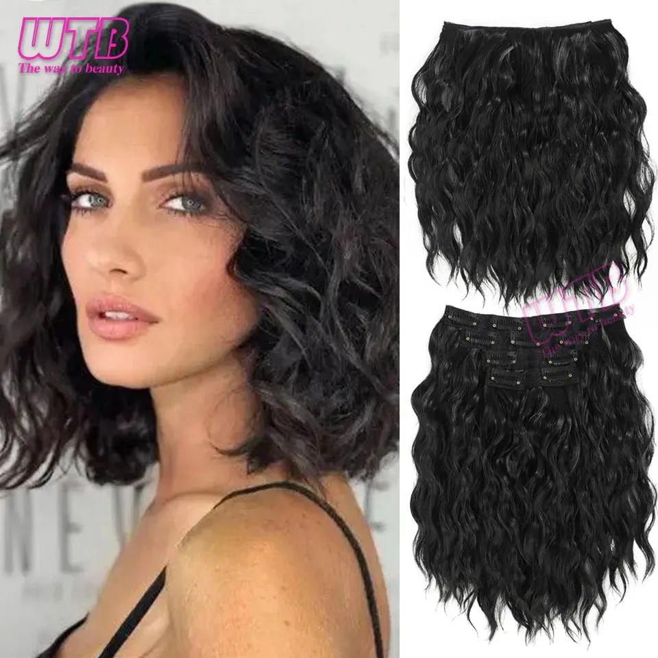 Synthetic Heat Resistant Hair Extensions Multi Color Clip-in Body Wave 12inch 4 PCS Double Weft for Women Girl Daily Party Use
