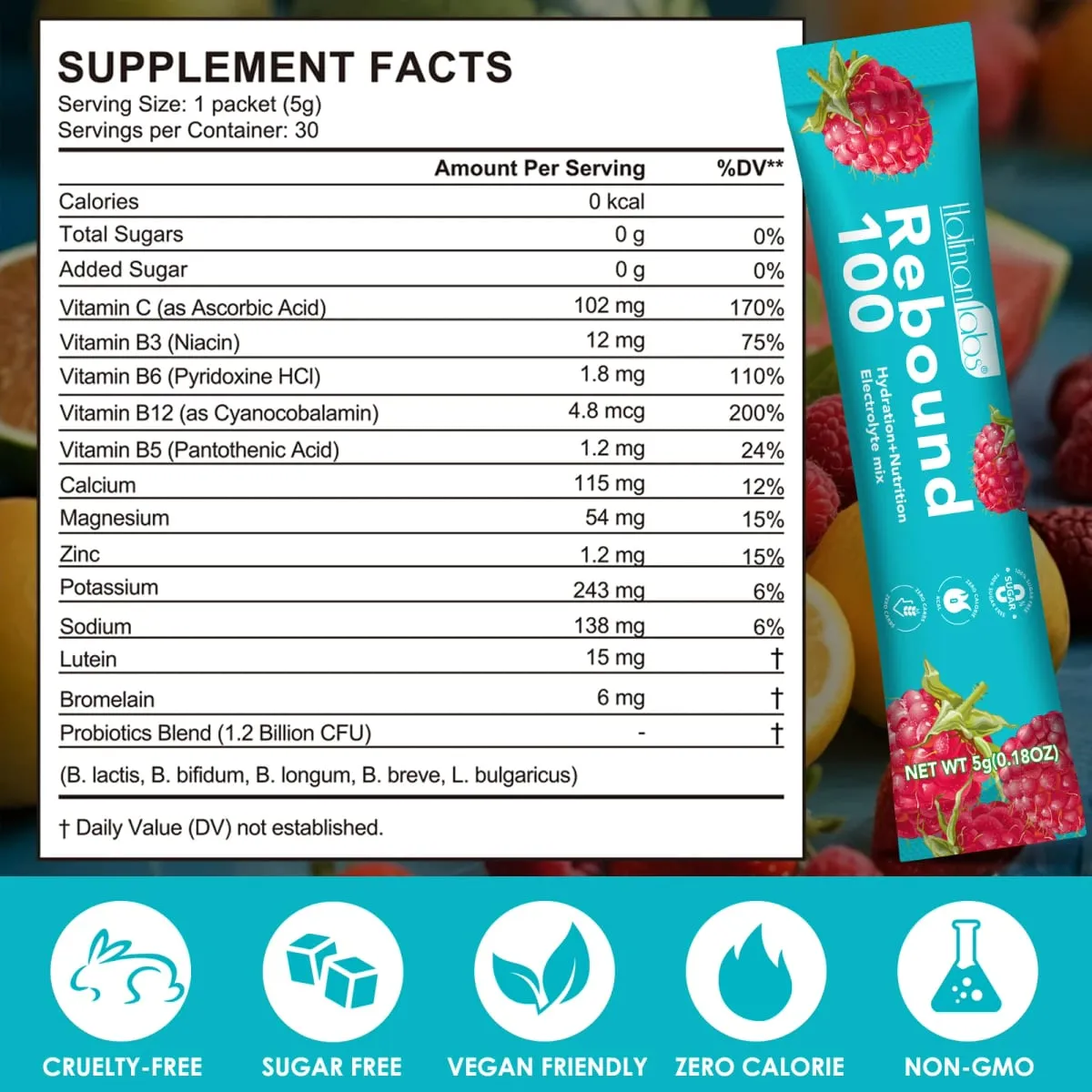 Rebound 100 elektrolytpoeder voor hydratatie Spiercomfort met nul suiker en calorieën Energiedrankmix voor trainingen 30 stuks — image 6