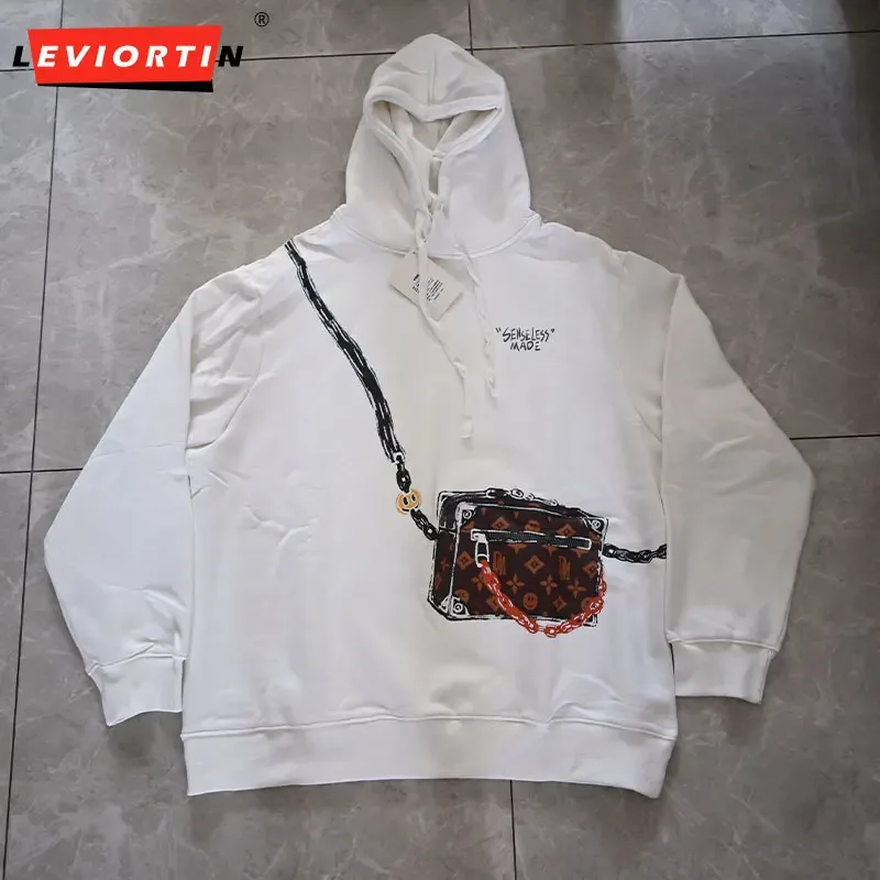 Japanese Style Men's Pullover Hoodies Sweatshirts Autumn Landscape Painting Print Heavyweight Thicken Hooded Outdoor Sportswear — image 23