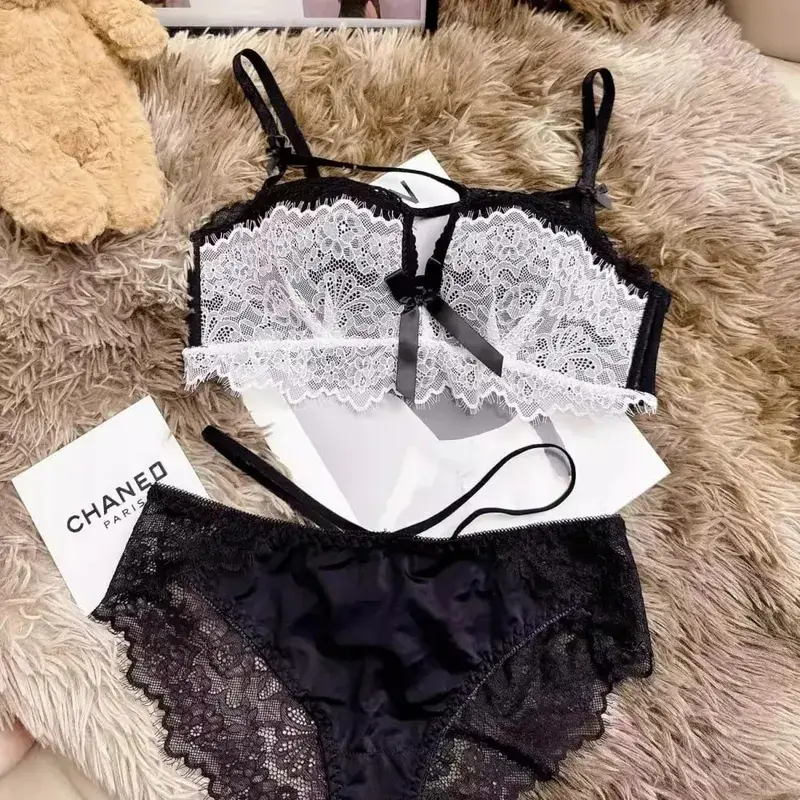 Push Up Bra for Small Bust - French Chic Lace Bralette Set Wireless Comfort Support Anti-Sag Underwear for Petite Women — image 8