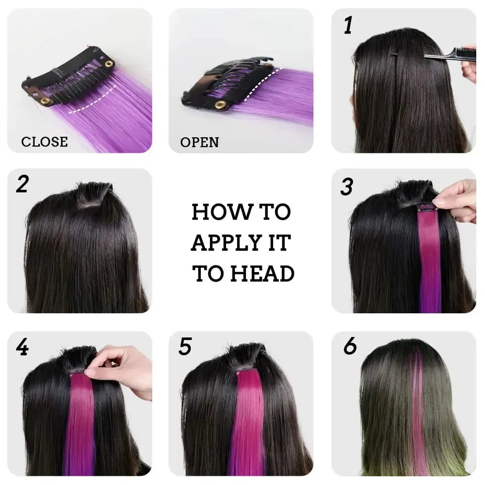 Synthetic 10 PC Hair Extensions Red and Blue Clip in SOlldag Colored Party Highlights Straight Hairpiece for Kids Girls Women — image 6