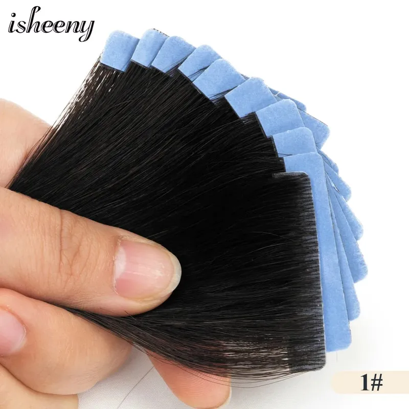 Isheeny Invisible Tape In Hair Extensions 12" 16" 20" Skin Weft Tape Ins 10ks Natural Straight Machine Made Remy Human Hair