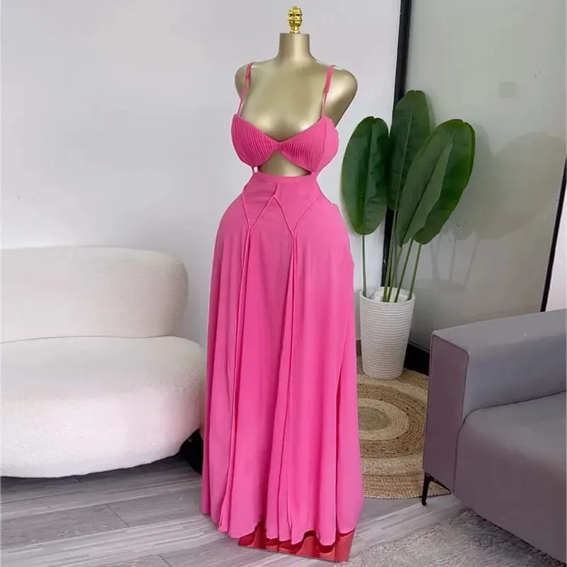 CM.YAYA Women Floral Printed Strap Backless Bra Front Big Swing Maxi Long Dress 2025 Vintage Sexy Club Party Evening Dresses — image 6