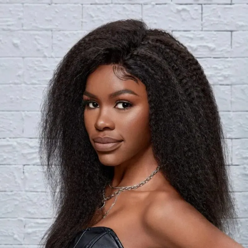 KL Kinky Straight Clip in Human Hair Extensions Natural Black Brazilian Remy Human Hair Clip-ins 8Pcs/Set