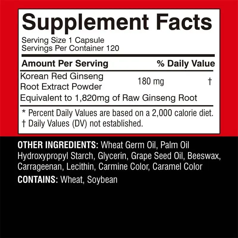 Korean Red Ginseng Supplement - High Potency for Energy Focus Performance Vitality & Immune Support - for Men and Women — image 2