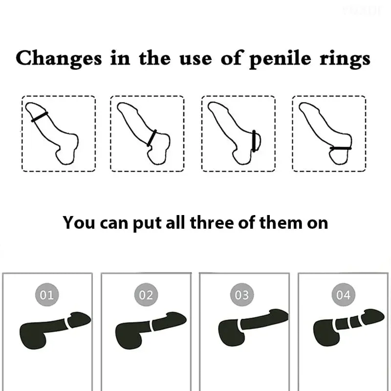 3 Pcs/Set Cock Ring Delay Ejaculation Adult Toys For Men Dick Enlargement Silicone Penis Ring Male Sex Toys Stronger Erection