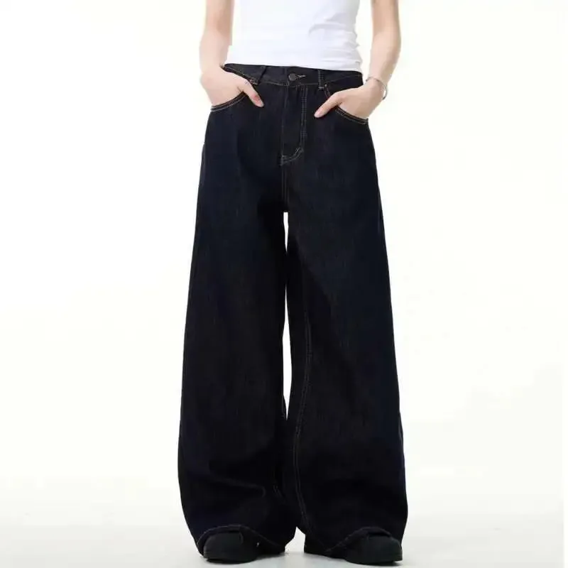 Simple Men's Denim Pants Vintage Washing Wide Leg Loose Jeans Casual Straight American Style Male Trousers New 2026 9W190